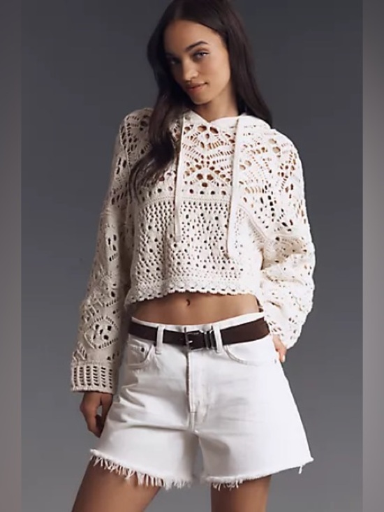 By Anthropologie Sweaters - By Anthropologie Boxy Crochet Hooded Sweater Cream Size Small New Boho Festival